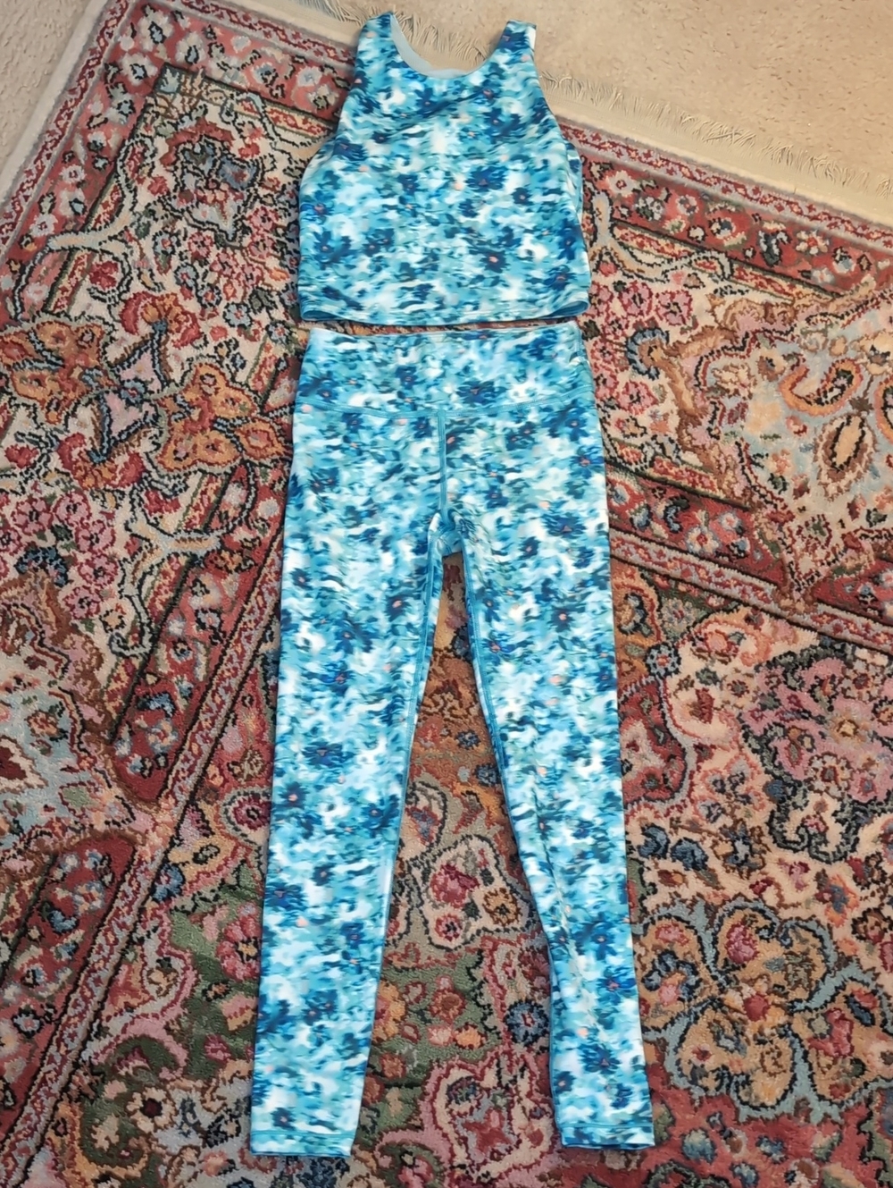 Athleta Blue Tie-Dye Kids Active Leggings & Crop Top Set